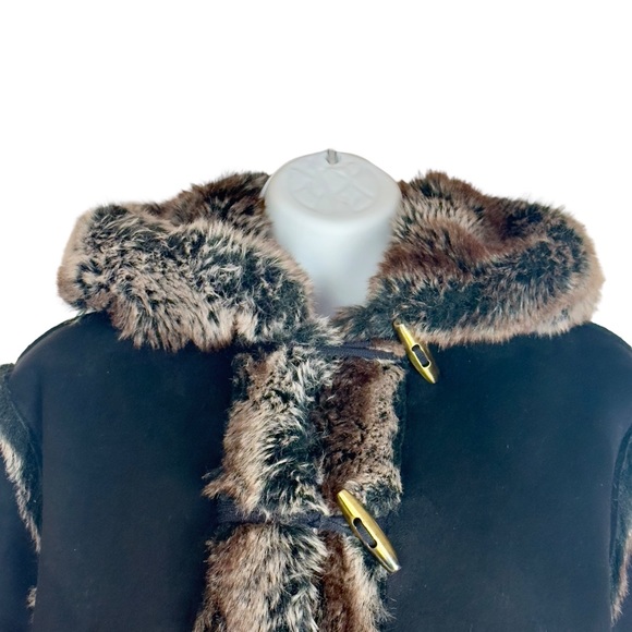 Vintage Parkhurst Black Faux Fur Trim Winter Hooded Jacket Medium - Picture 3 of 12